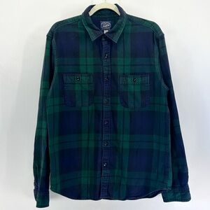 J. Crew 100% Cotton Blue Green Button Down Flannel Shirt Large Slim Preppy